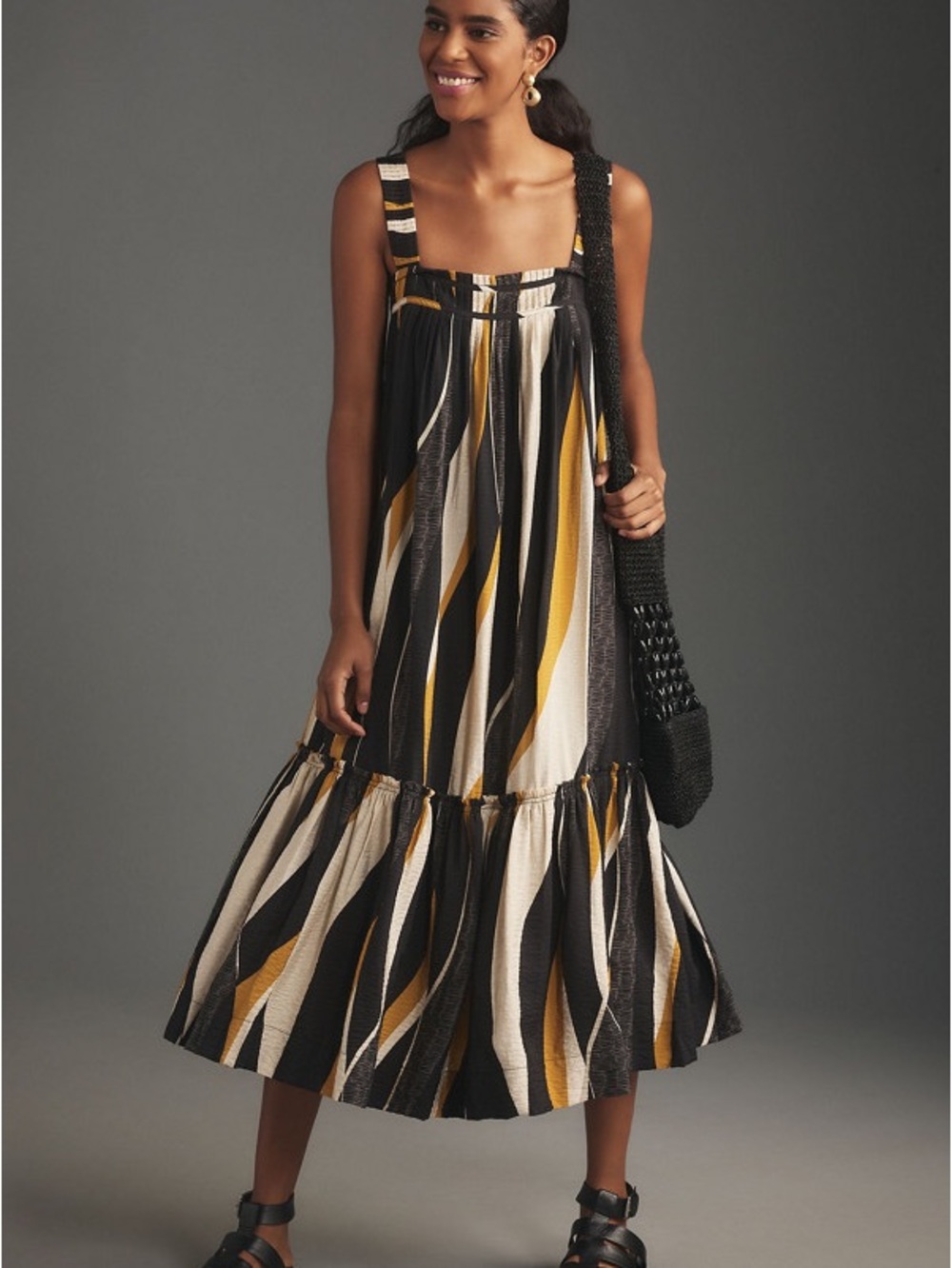 Anthropology square neck waistless midi dress